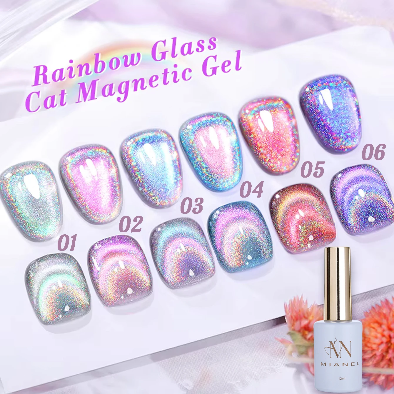MIANEL 1-10pcs Super Flash Laser Rainbow Cat Eye Gel Unha Polonês Versátil Brilho Olho de Gato Diamante Pigmento Brilho Rainbow