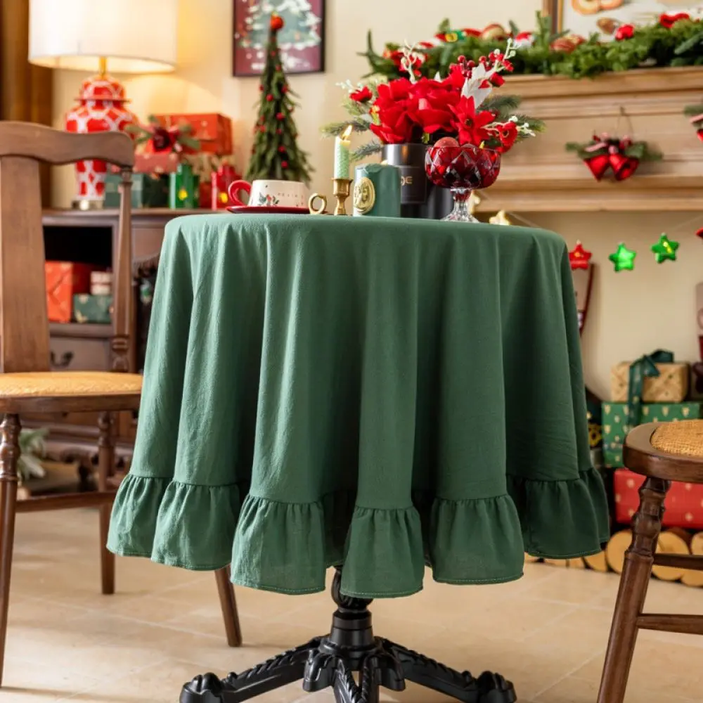Rustic Cotton Linen Table Cloth Soft Ruffled Trim Minimalist Table Cover Decorative Protection For Dining Room Desk