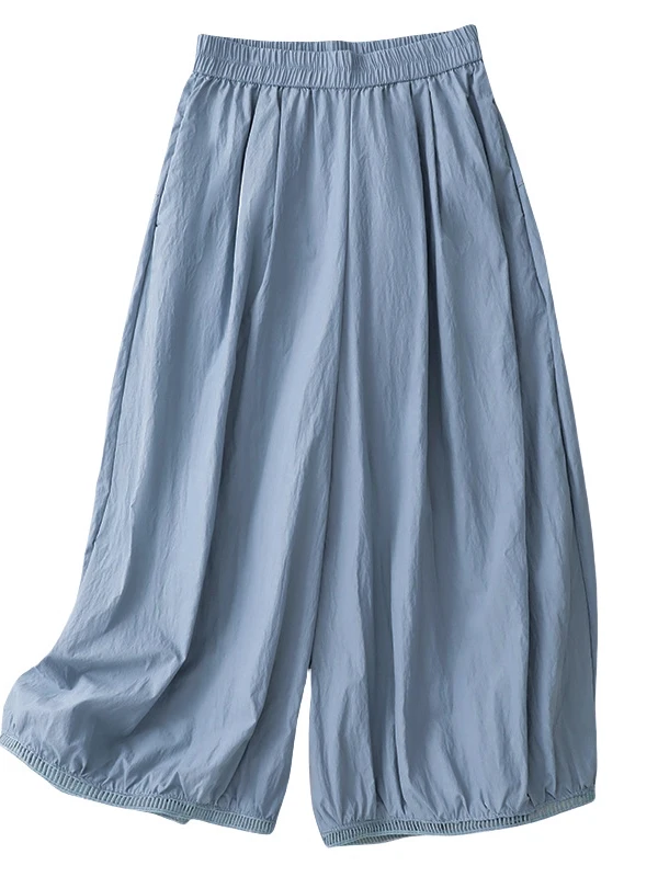 Laid-ba Japanese Sle Nine-Foot Pants Women's Summer Hollow Lace Casual Thin Balloon Pants Qui Dry Wide Leg Lantern Pants