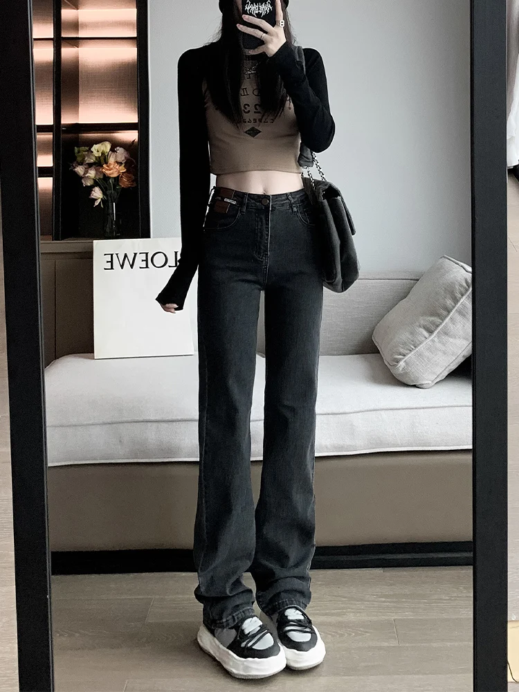 

Женские джинсы с высокой талией, свободного прямого кроя, весна-осень, новинка, большие размеры, удлиненные, стройнящие, из денима