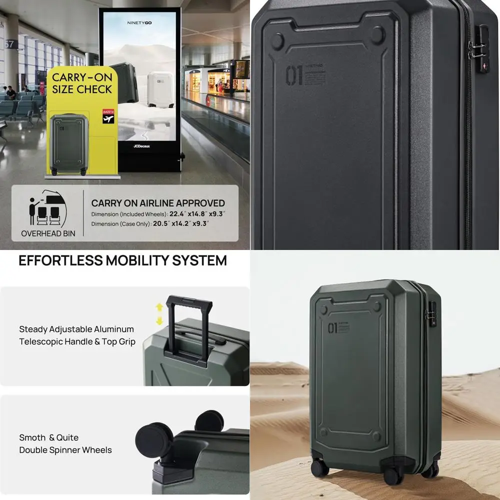

Compact 22 Airline-Approved Spinner Suitcase with Hard Shell, TSA Lock, and Lightweight Design in Black Sahara