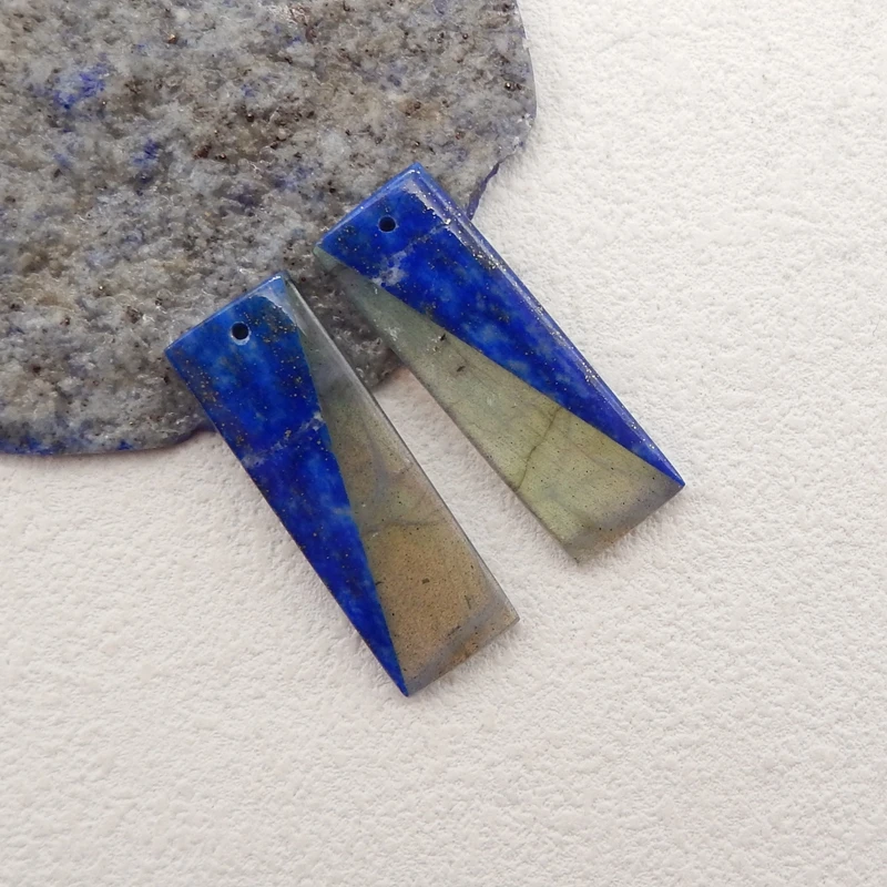Handmade Jewelry Natural Stone Labradorite Lapis Lazuli Fashion Earrings Accessories For Women 36x12x4mm 8g