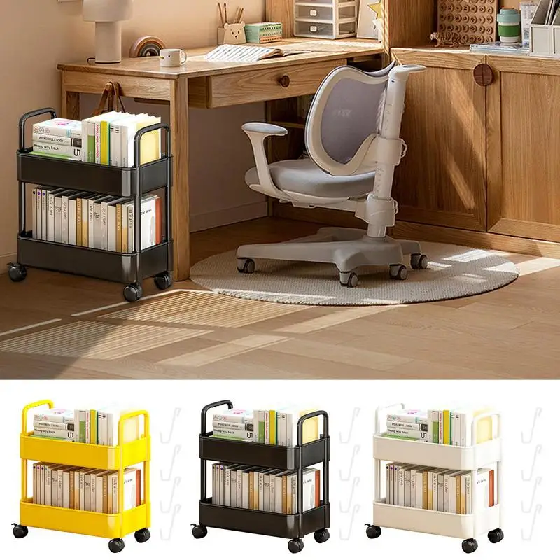 

Movable Desk Bookshelf Book Storage Rack Bookcase Organizer Household Utility Rolling Cart Organizer Wheeled Trolley