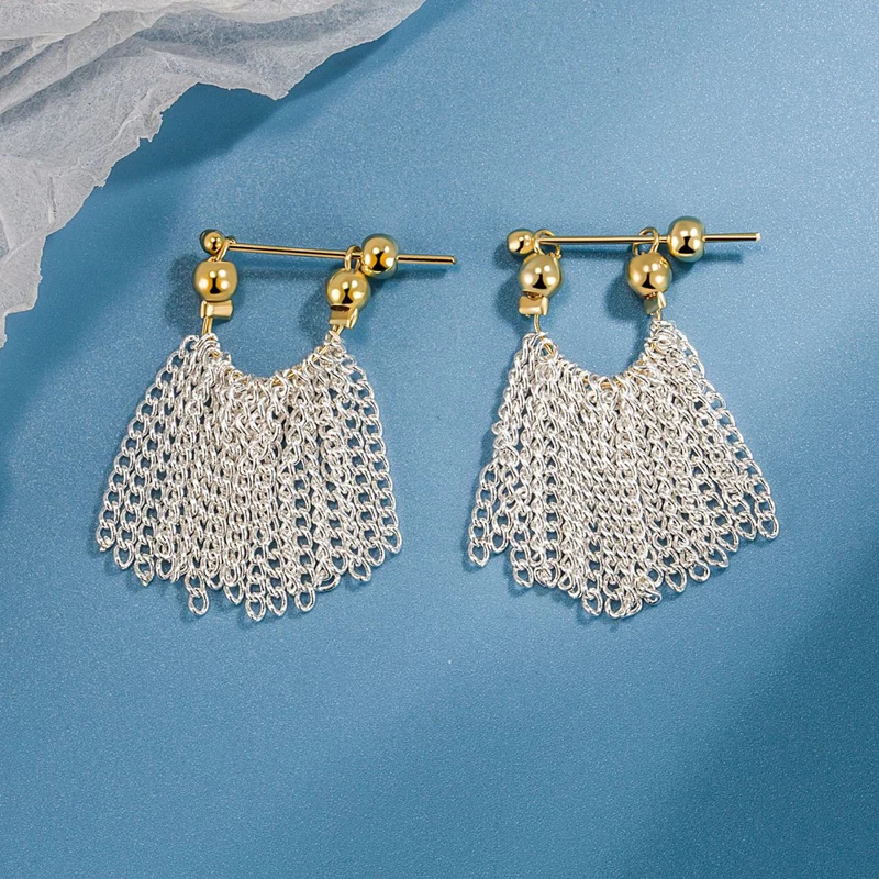 KOFSAC Shiny Waterfall Earrings Female Tassel Skirt Earstuds 2023 Fashion Versatile 925 Sterling Silver Jewelry Unique Earring