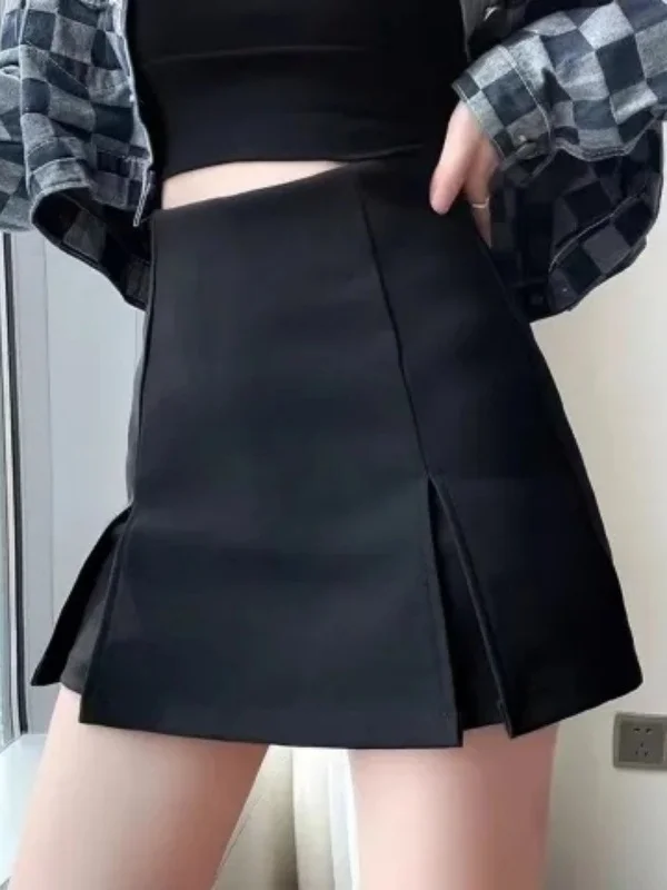 

High Waist Fashionable Summer Women's Pants Skirt Split Design Wide Leg Polyester Fiber Korean Style Loose Fit Five Shorts