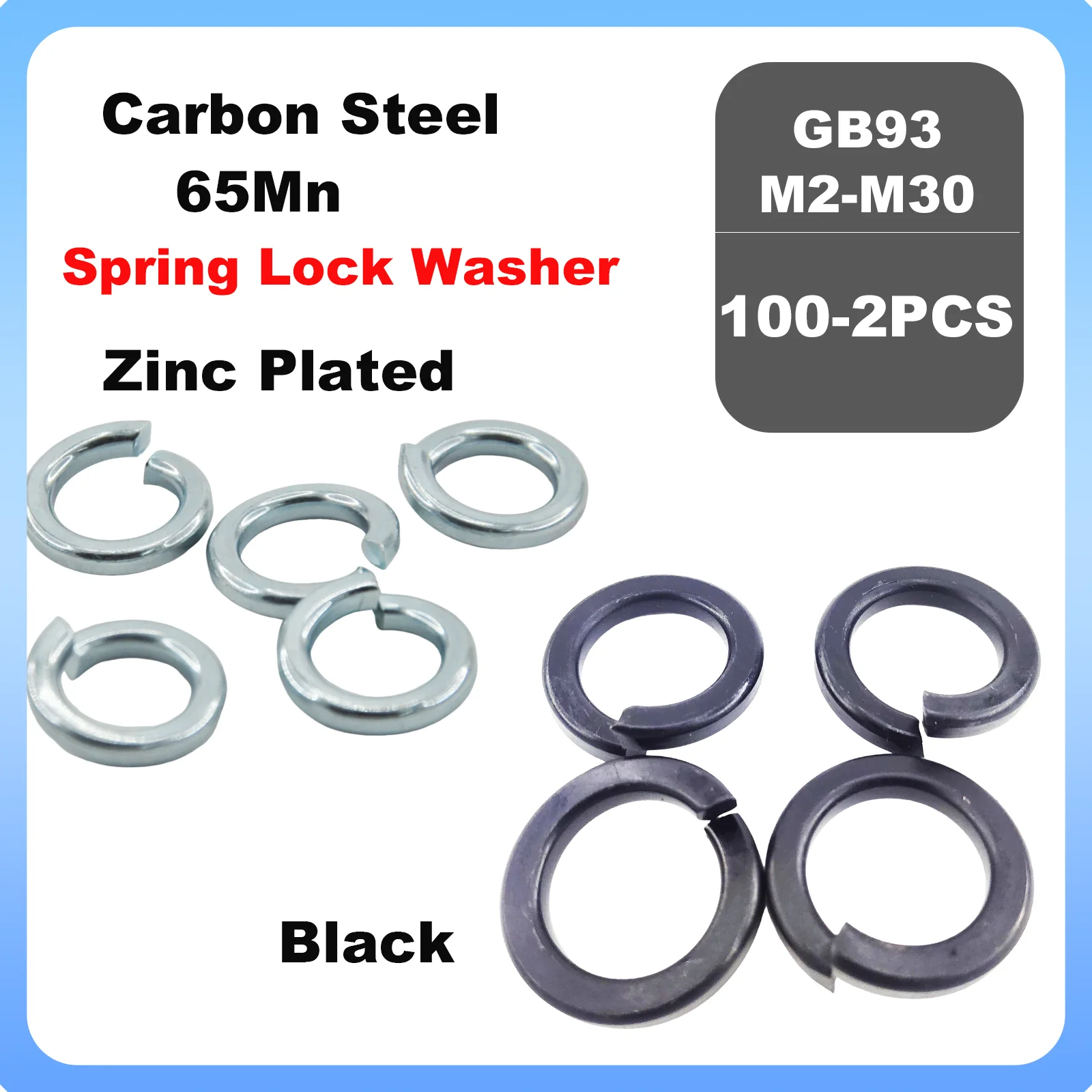 M2 M2.5 M3 M4 M5 M6 M8 M10 M12 M14 M16 M18 M20 M22 M24 M27 M30 GB93 8.8 Carbon Steel Spring Split Lock Washer Elastic Gasket Pad