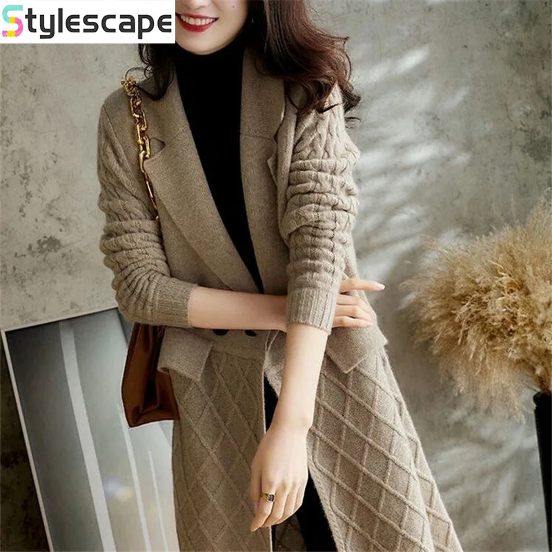 

Autumn and Winter Knitted Cardigan Jacket for Women 2025 Long Sleeved Medium to Long Style Solid Color Lazy Style Thick Sweater