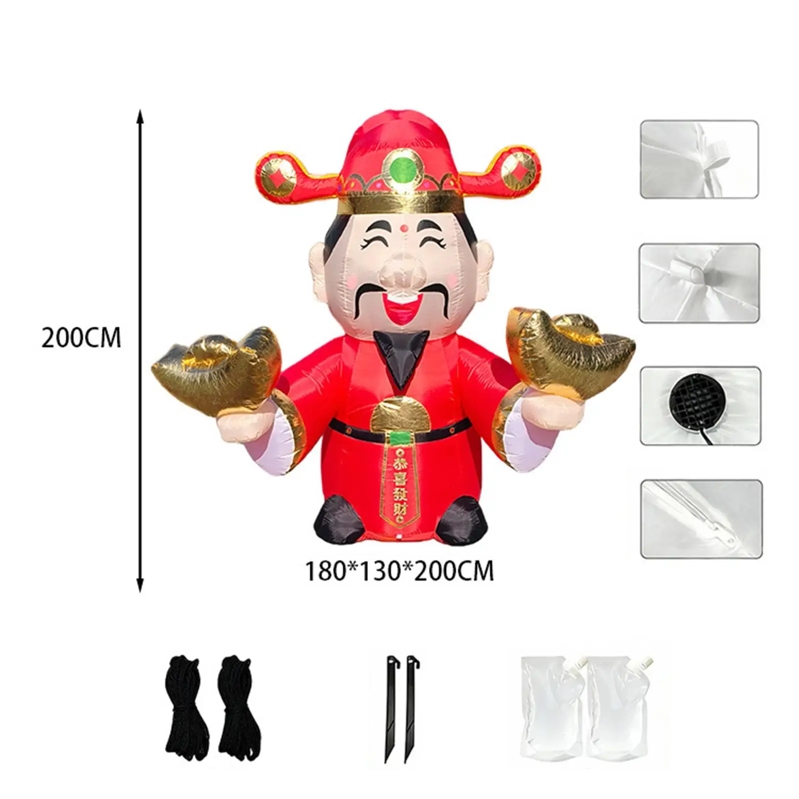 

Decorative God of Wealth Blow Up Polyester LED Lighted Yard Lawn Inflatable New Year Exterior Party Ornament for Outside