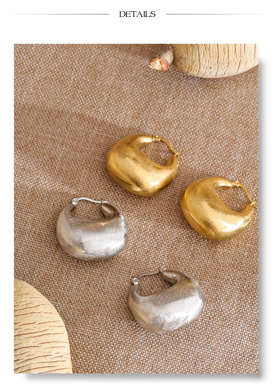 Yhpup Persönliche Edelstahl-Creolen für Damen, 14K Gold PVD-beschichtet, geometrischer Alltagsschmuck, hohe Qualität – Detail 9
