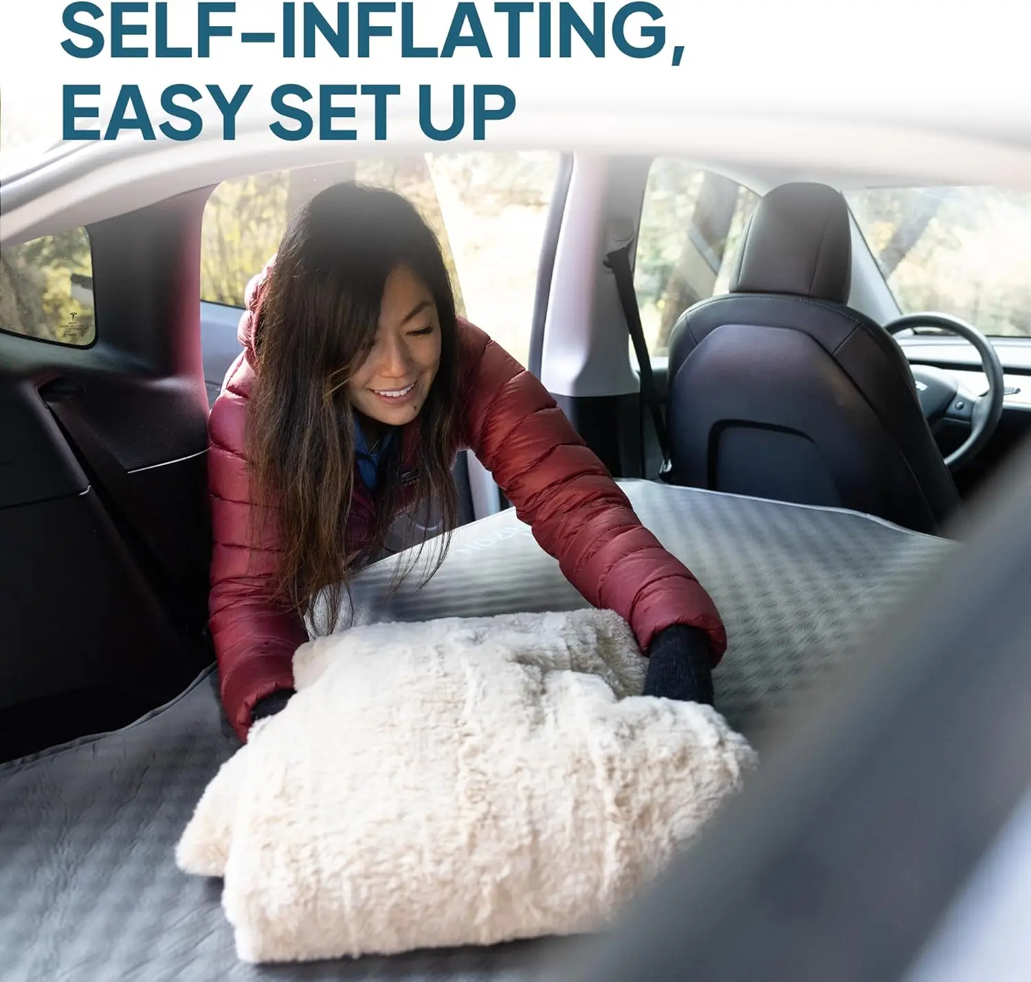 Colchón de aire para acampar con espuma para Tesla, colchoneta autoinflable para dormir con saco de bomba, 4,5" de grosor, valor R 13, modelo Y