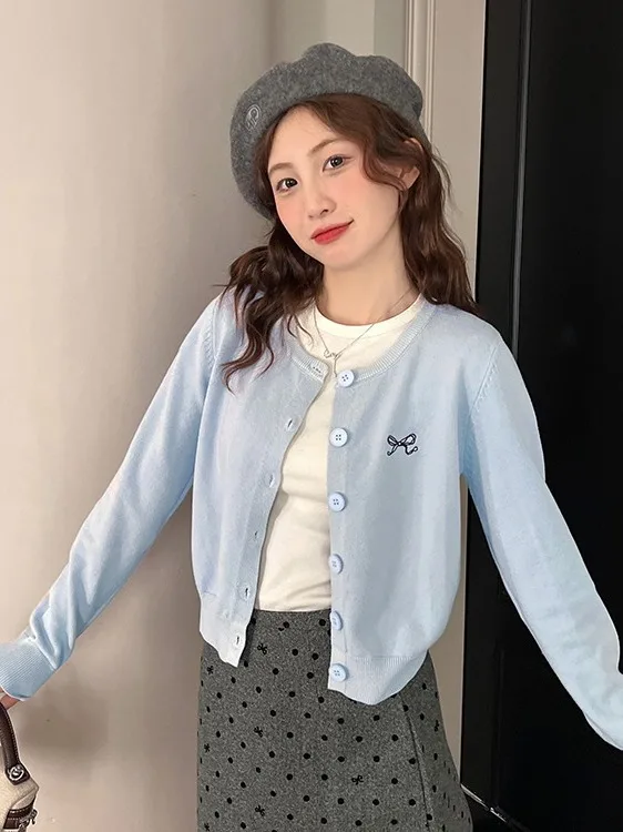 Ay Cardigan Aberto de Malha Feminino Outono 2025 Novo High-End Longo Sve Soft Outerwear Suéter Or Top Abotoado Poliéster F...