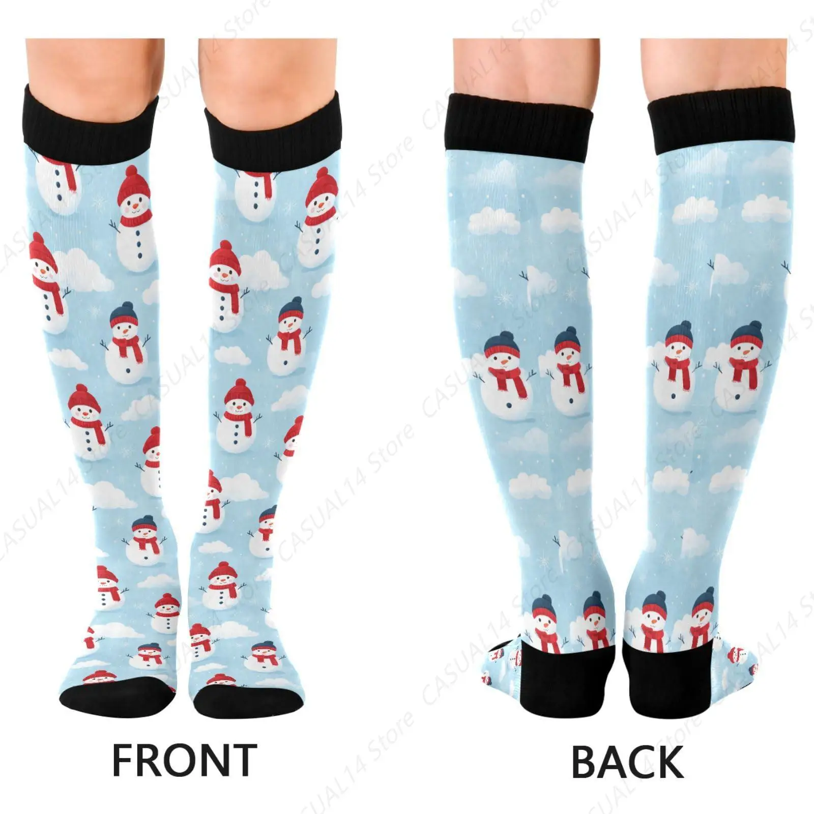 Winter Pattern Snowman Cute Compression Socks Calf Knee High Socks For Women Men Support Socks For Nurses Athletes Soft