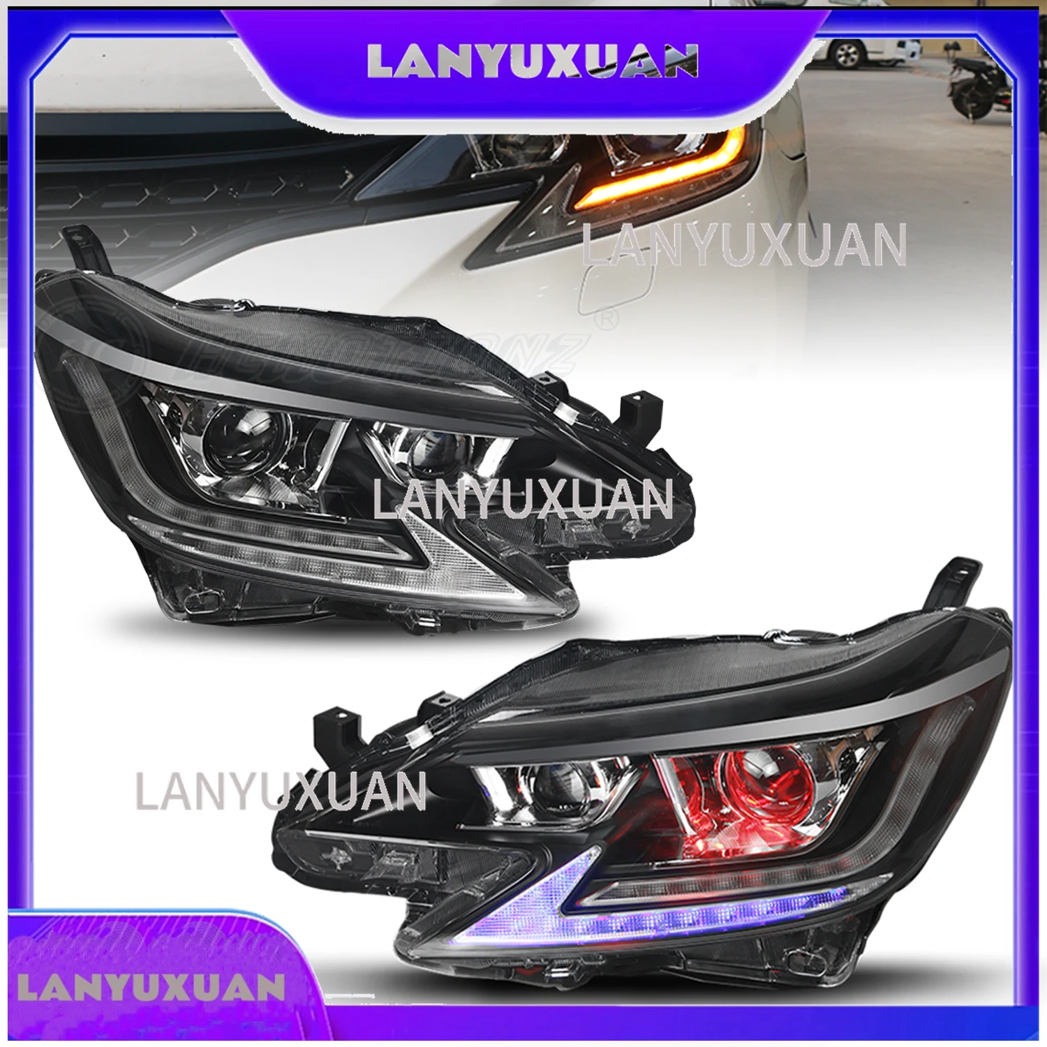 2026 HCMOTIONZ Factory Car Accessories 2014-2019 Car Front Lamps DRL Start up Animation LED Headlights for Toyota Mark X /Reiz