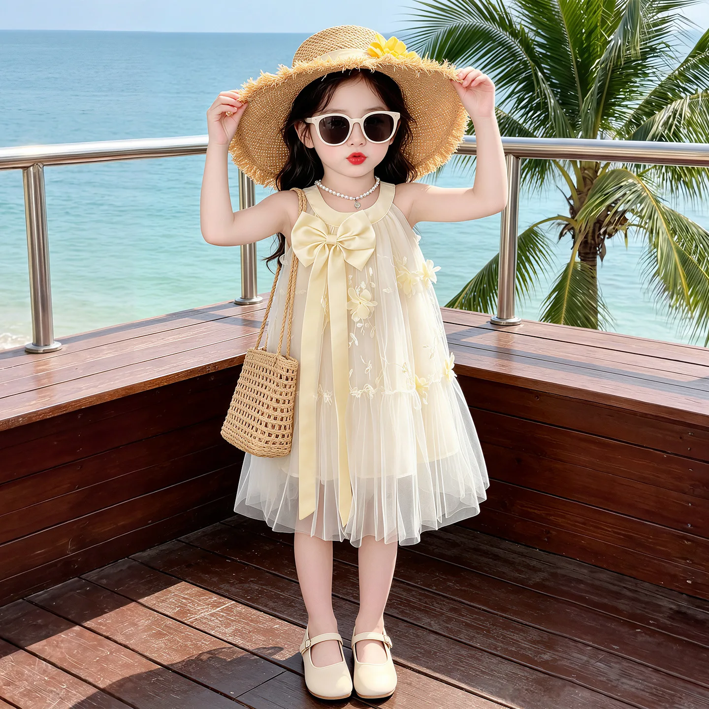 Girls 2026 Summer Fashion New Bow Princess Childrens Party Performance Dress Sweet and Stylish Dress Trendy Versatile
