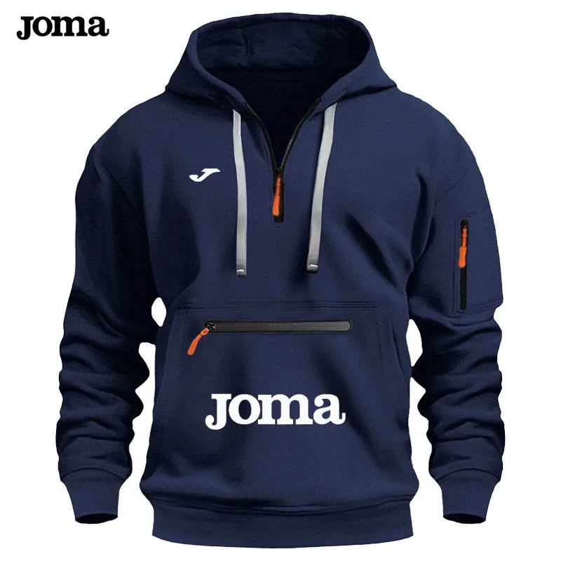 

Joma Men's Hooded Sweater Leisure Sports Pullover Retro Harajuku Long Sleeve Zipper Multi-pocket Casual Soft Comfortable Brea