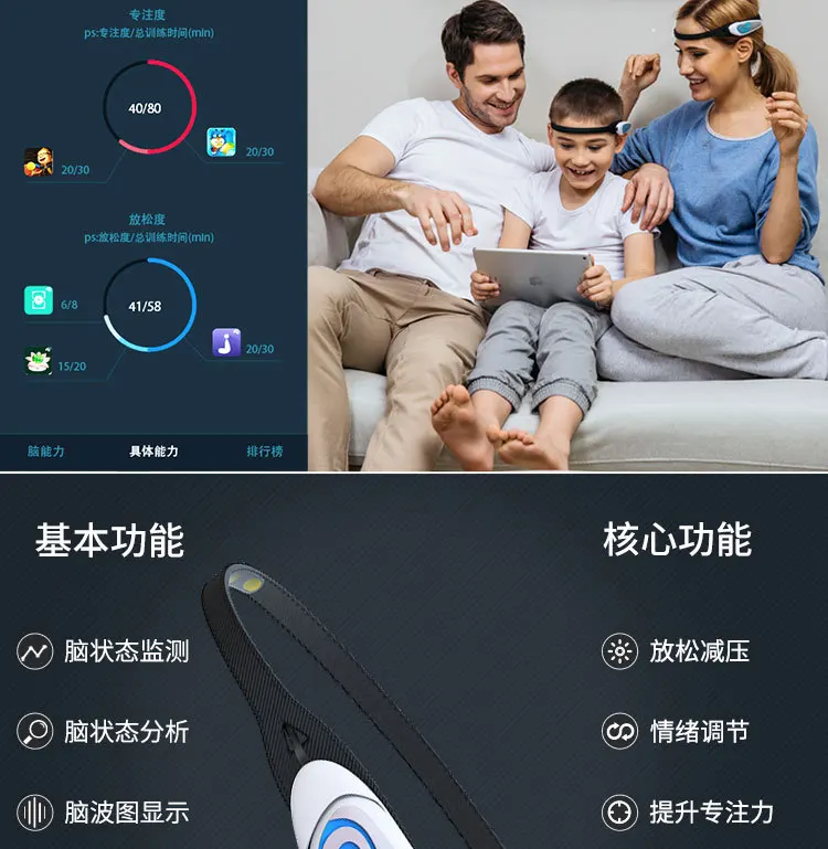 أداة الارتجاع الحيوي EEG، أداة تدريب تركيز الأطفال، كاشف EEG الجيل الثاني Brianlinklite