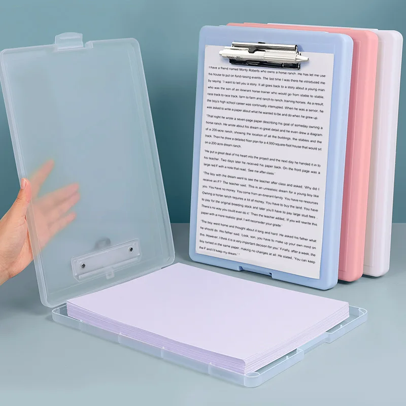 A4 PP Clipboard Hang Hole Pen Slot Stand Macaron Clip Office School Stationery