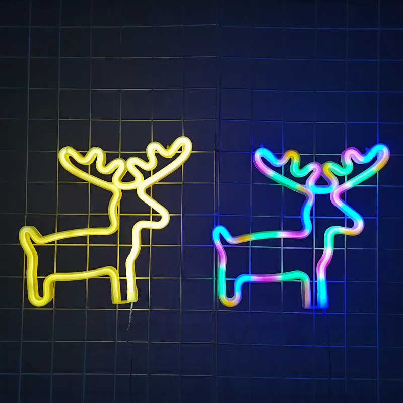 

LED Elk Neon Signs Lights For Bedroom Wall Christmas Night Lamp Atmosphere Birthday Gifts Home Holiday Party Room Decoration