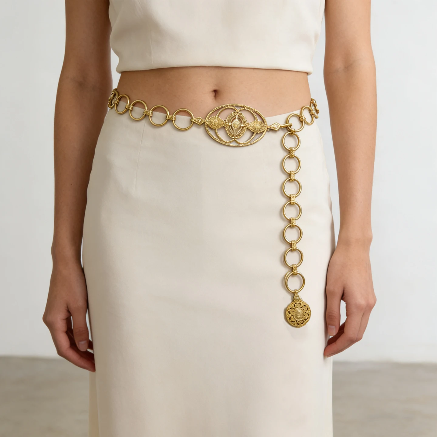 Ancient gold Bohemian style metal hollow ring waist chain women's decorative dress with waist cinching and versatile chain waist