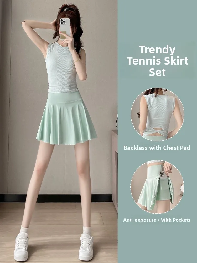 

Новый летний женский спортивный костюм для тенниса и бадминтона, плиссированная юбка с высокой талией, комплект из двух предметов, легкий нейлон ort Sve