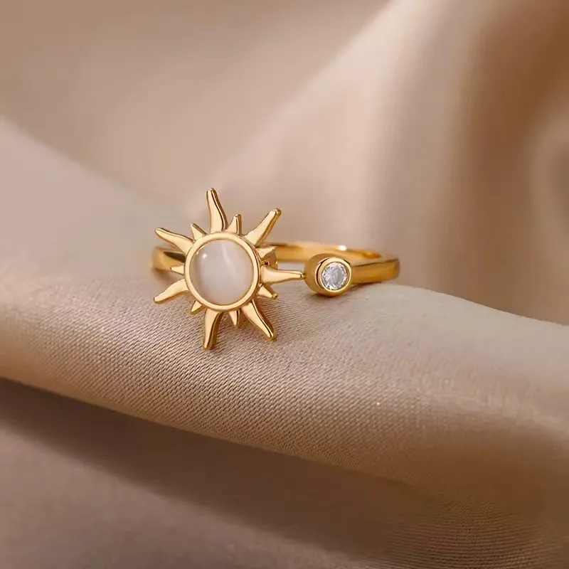 Anti-Stress Anxiety Ring, Ladies' Sun Rotation Decompression Finger Ring, Fashionable Birthday Gift Jewelry.