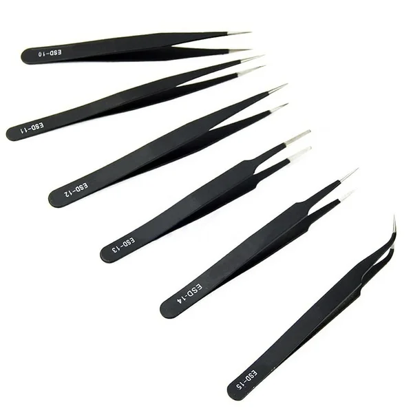 6Pcs pinzette antistatiche in acciaio inossidabile ESD strumenti di manutenzione strumenti di riparazione pinzas electrónica pince a epiler