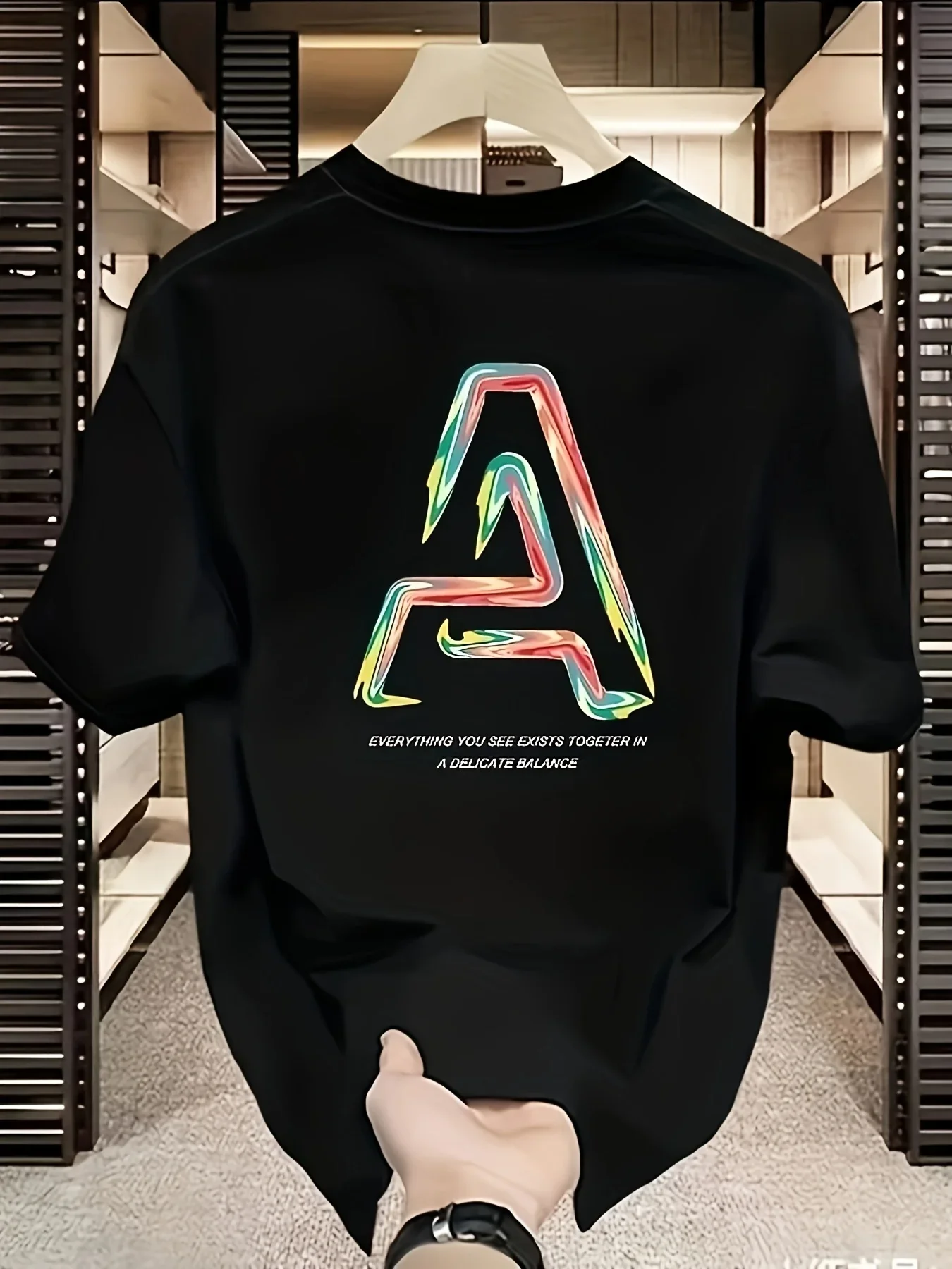 

Summer men's 100% pure cotton color letter A pattern printed fashionable casual loose short-sleeved T-shirt top