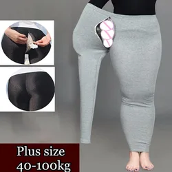 Seamless Open Crotch Outdoor Sex Leggings Push Up Fat Plus Size Elastic Cotton Women Pants Sexy Workout Sports Female Clothing