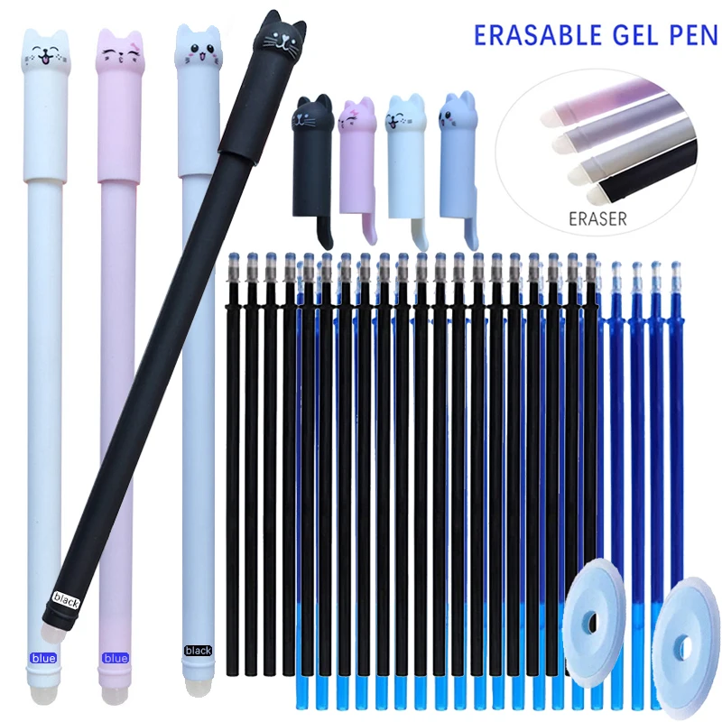 Kreatives Katzen-Tier Radierbarer Gelstift-Set, 0,5mm Abwaschbarer Griff Magischer Radierbarer Nachfüllstift für Büro-Schreibwaren