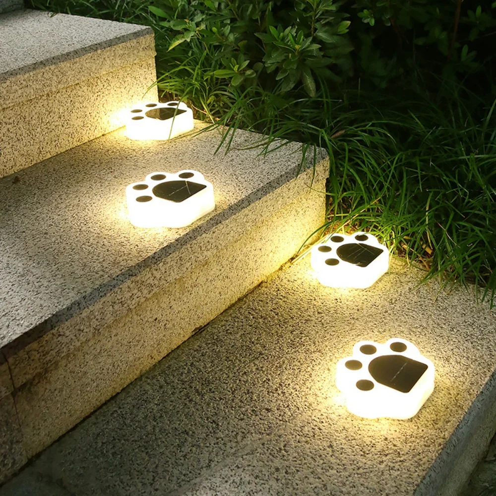 Imagem -03 - Luzes Solares Impermeáveis ao ar Livre Decoração do Jardim Cão Gato Animal Pata Impressão Caminho