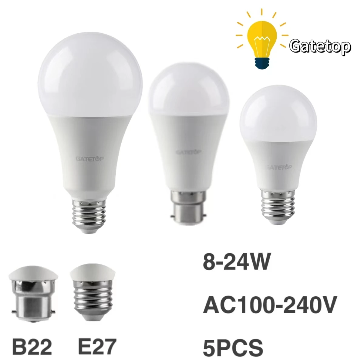 5 Stück ac120v/ac220v LED-Lampen e27 b22 Licht echte Leistung 8w-24w Lampada für Innenraum und Büro Beleuchtung