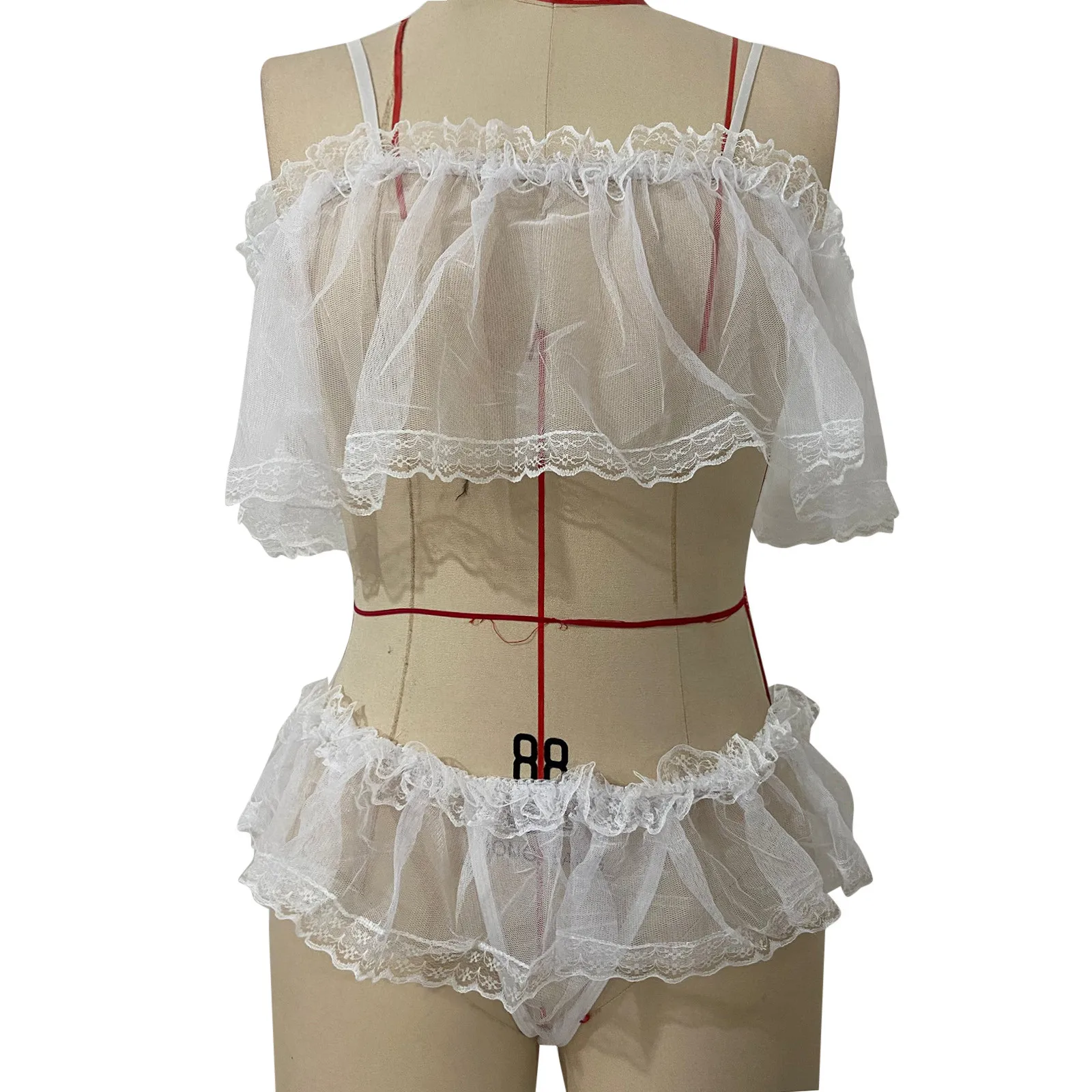 Womens Mesh Sheer Lingerie Set Lace Crop Top Ruffle Underpant Ultrathin Transparent Underwear Set Porn Panties Set Sexy Costumes
