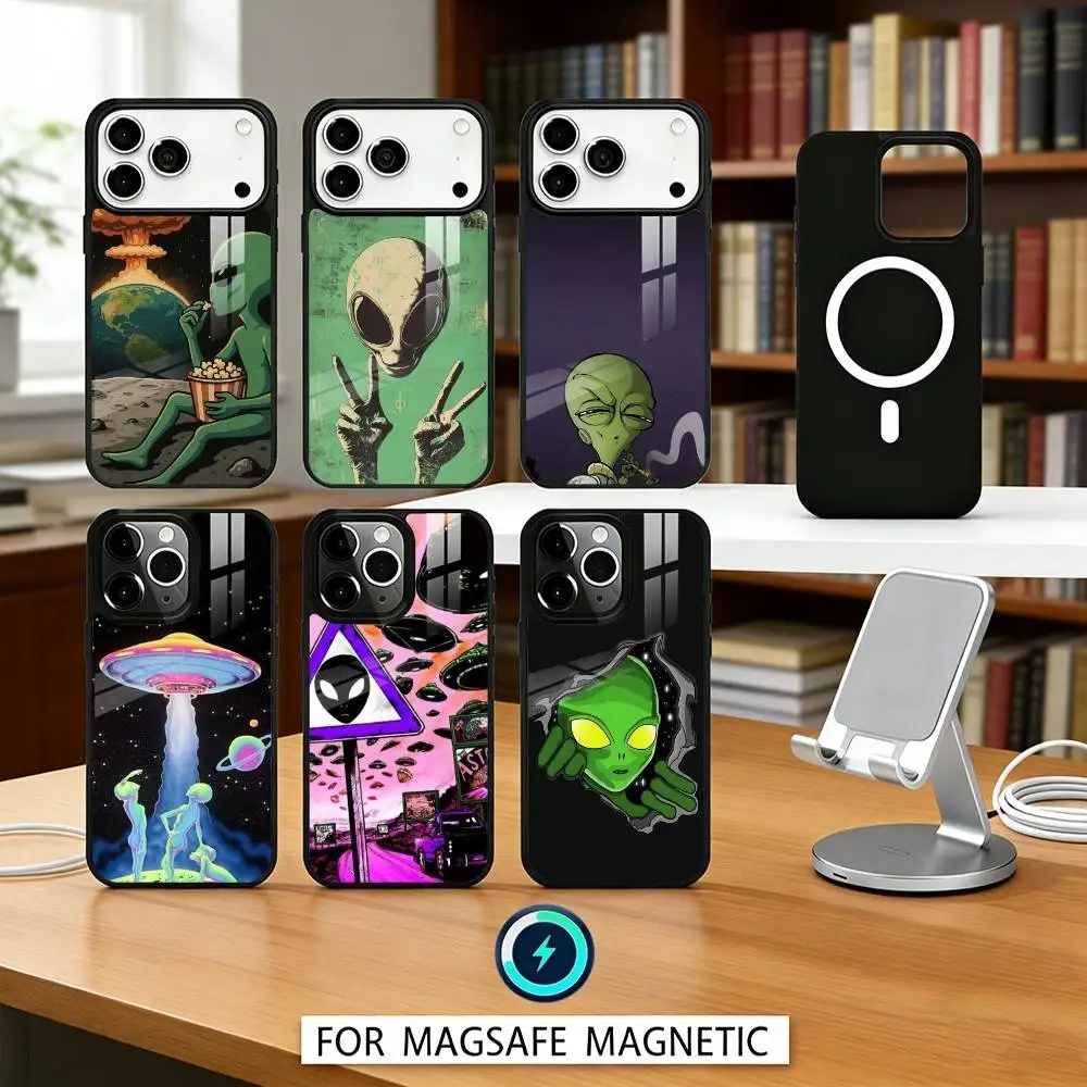 

1PC A-Alien S-Space Phone Case For iPhone 17,16,15,14,13,12,Pro,Max For Magsafe Magnetic Wireless Charging