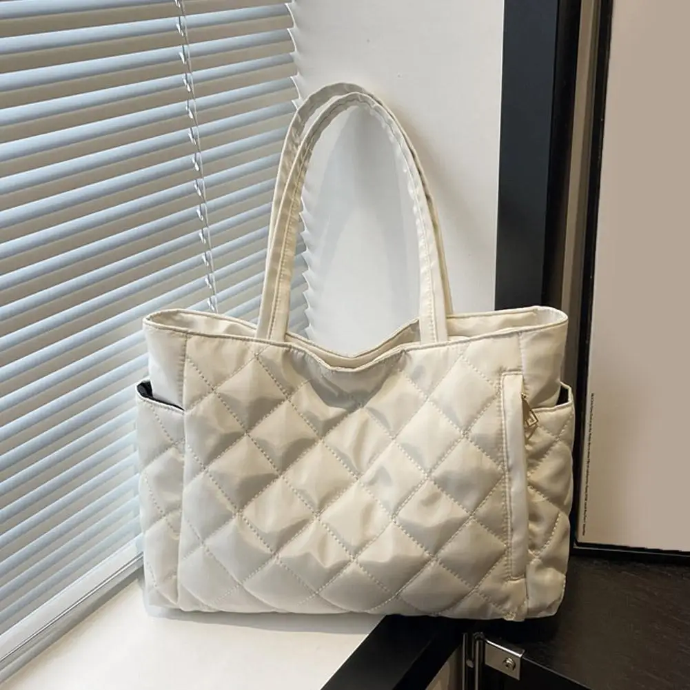Mehrtaschen-Damen-Umhängetasche im Postboten-Stil, mit Rautenmuster, aus Baumwolle, als Kleider- und Schultertasche, große Kapazität, lässige Nylon-Schultertasche. – Detail 8