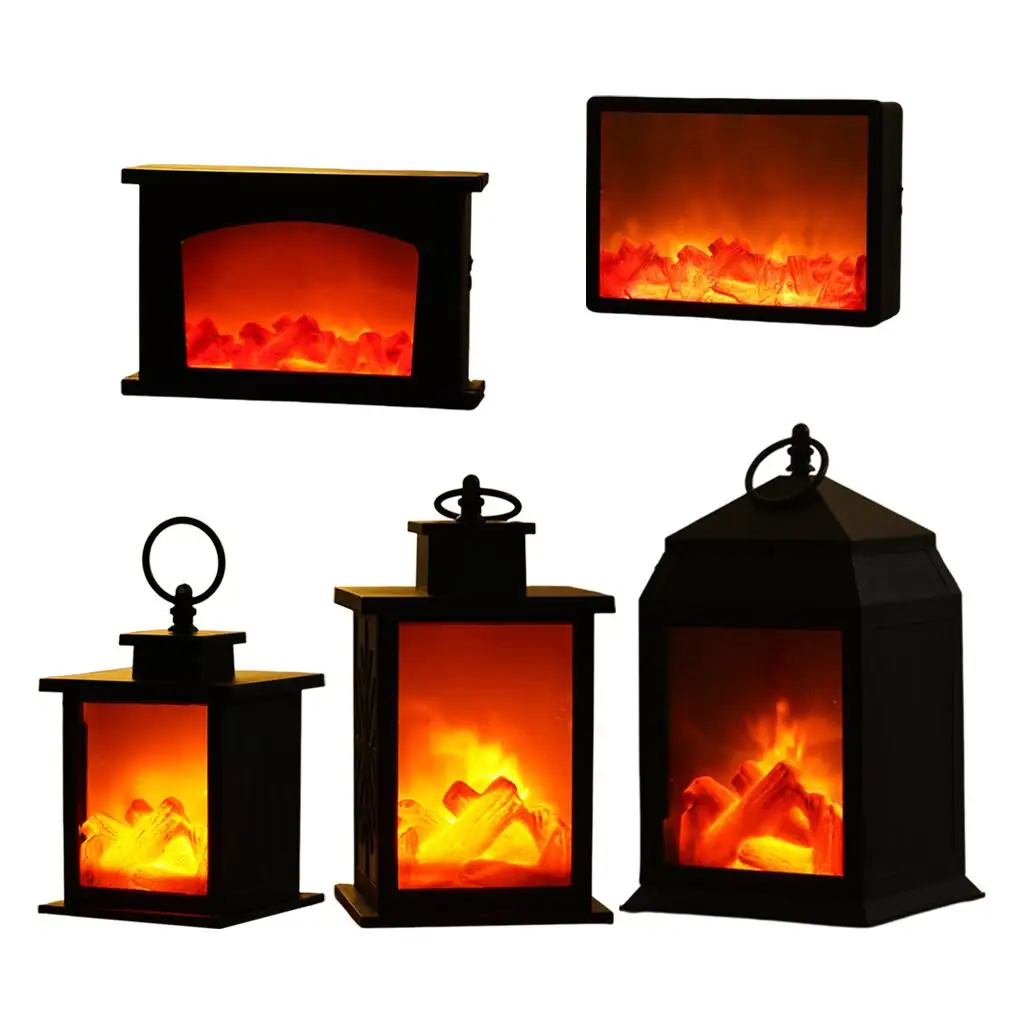 Portable LED Fireplace Lantern Flameless Wood Fire Effect Lamp for The Home