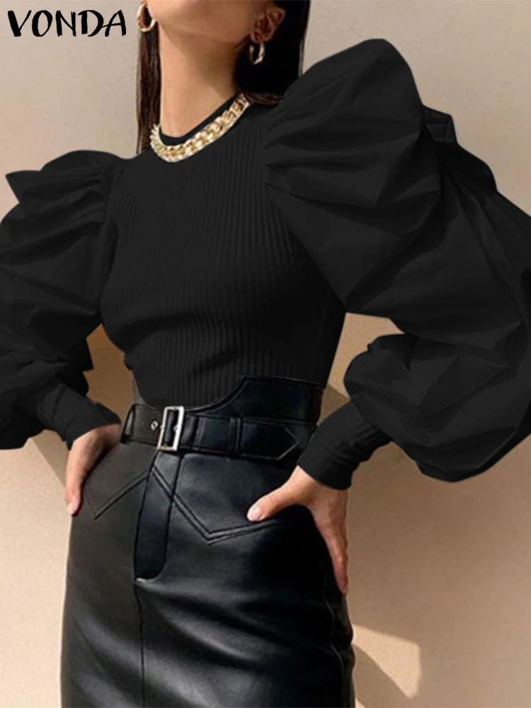 Blus wanita ukuran besar, blus kantor, atasan elegan longgar, Solid, musim gugur, Blus lengan Puff panjang, blus wanita kasual, ukuran besar, 5XL, modis, untuk wanita, ukuran besar, 2024