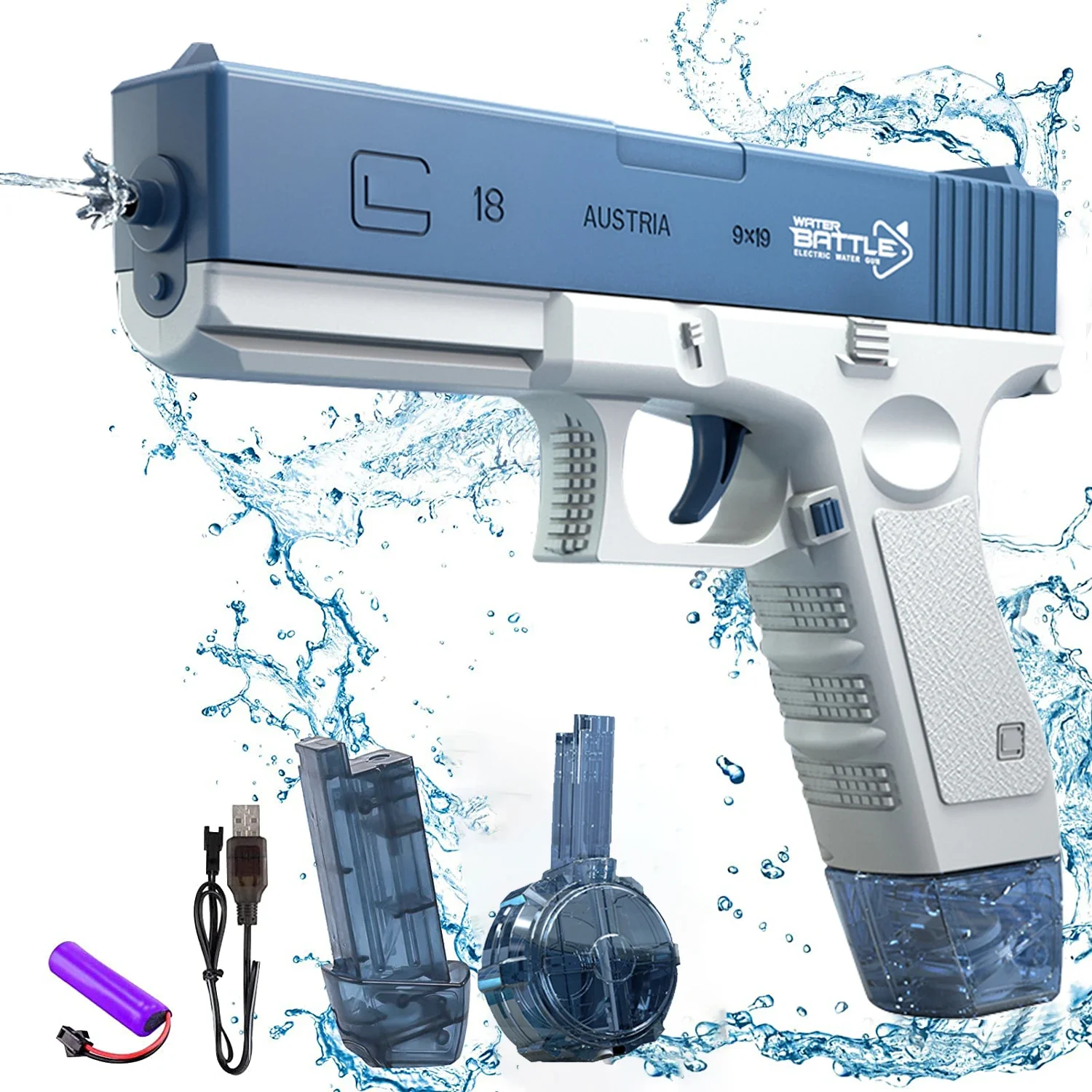 Pistola de agua eléctrica para niños, juguete de ráfagas de alta presión, carga fuerte, energía Bared, PULVERIZADOR DE AGUA automático, Glock para niños y niñas