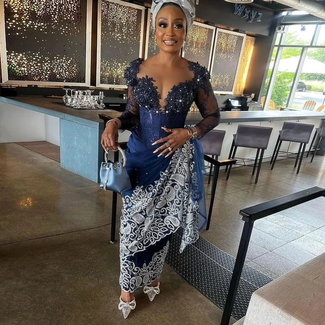 Dark blue lace dress hot sale