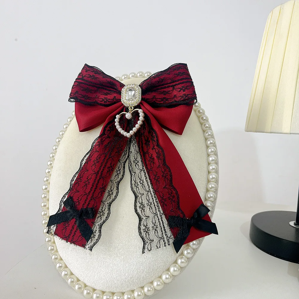 

Fashion Lolita Bow Tie Love Rhinestone Ribbon Lace Bowknot Brooch Shirt Dress Party Clothing Accessories Jewelry