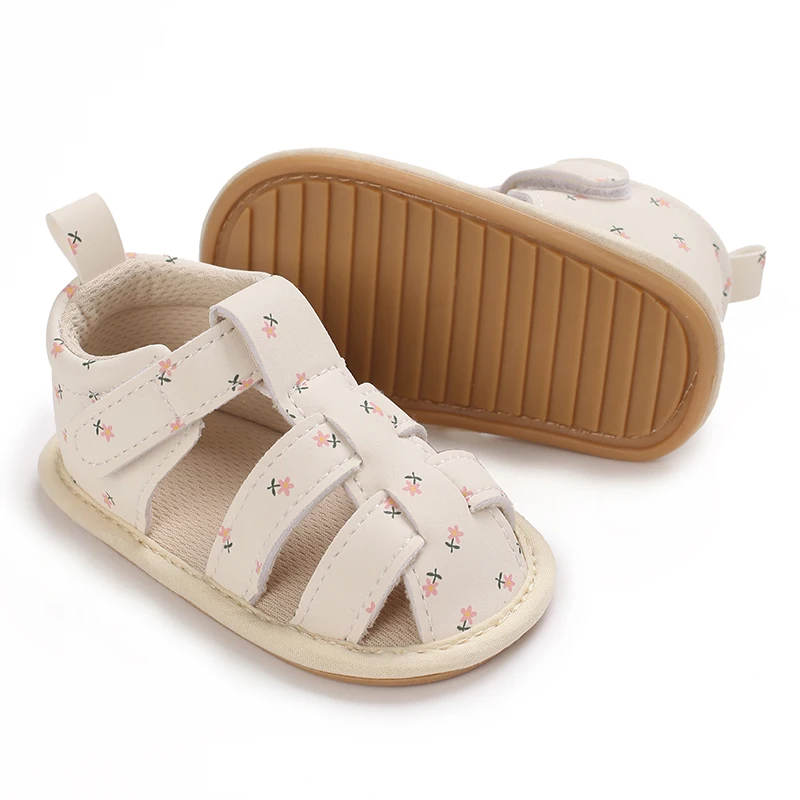 Infant Baby Shoes Girl Shoes New Summer Girl Sandals PU Leather Floral Rubber Sole Anti-Slip Newborn First Walker Crib Shoes