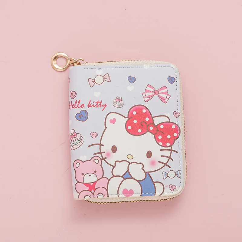 Sanrio Hello Kitty Short Wallet for Women Kawaii Cartoon Printing Mini Coin Purse PU Leather Portable Handbag
