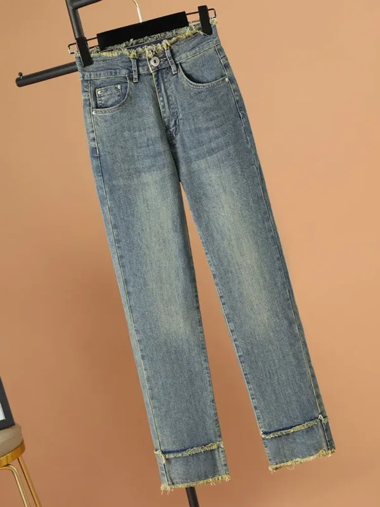 Vintage High Waist Straight Jeans Women Casual Streetwear Stretch Denim Pants Korean Chic Ankle Length Vaqueros New Kot Pantolon