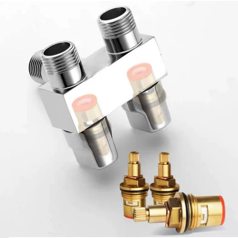 One In Two Out Mini Multi-function Shunt Angle Valve Brass Independent Switch 4/6 Point Interface Washing Machine Faucet Silver