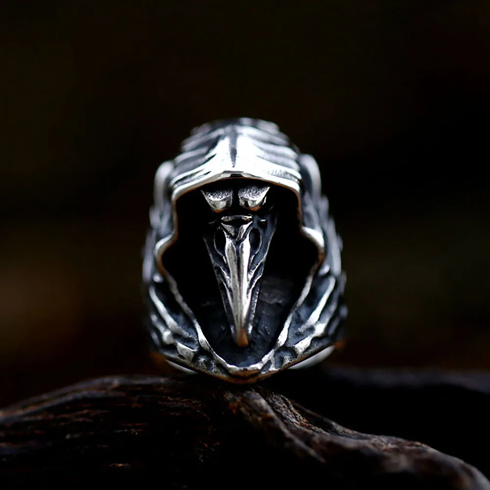 Unique Design Vintage Olecranon Crow Grim Reaper Skull Zircon Rings For Men Boys Punk Creative Personality Jewelry Dropshipping