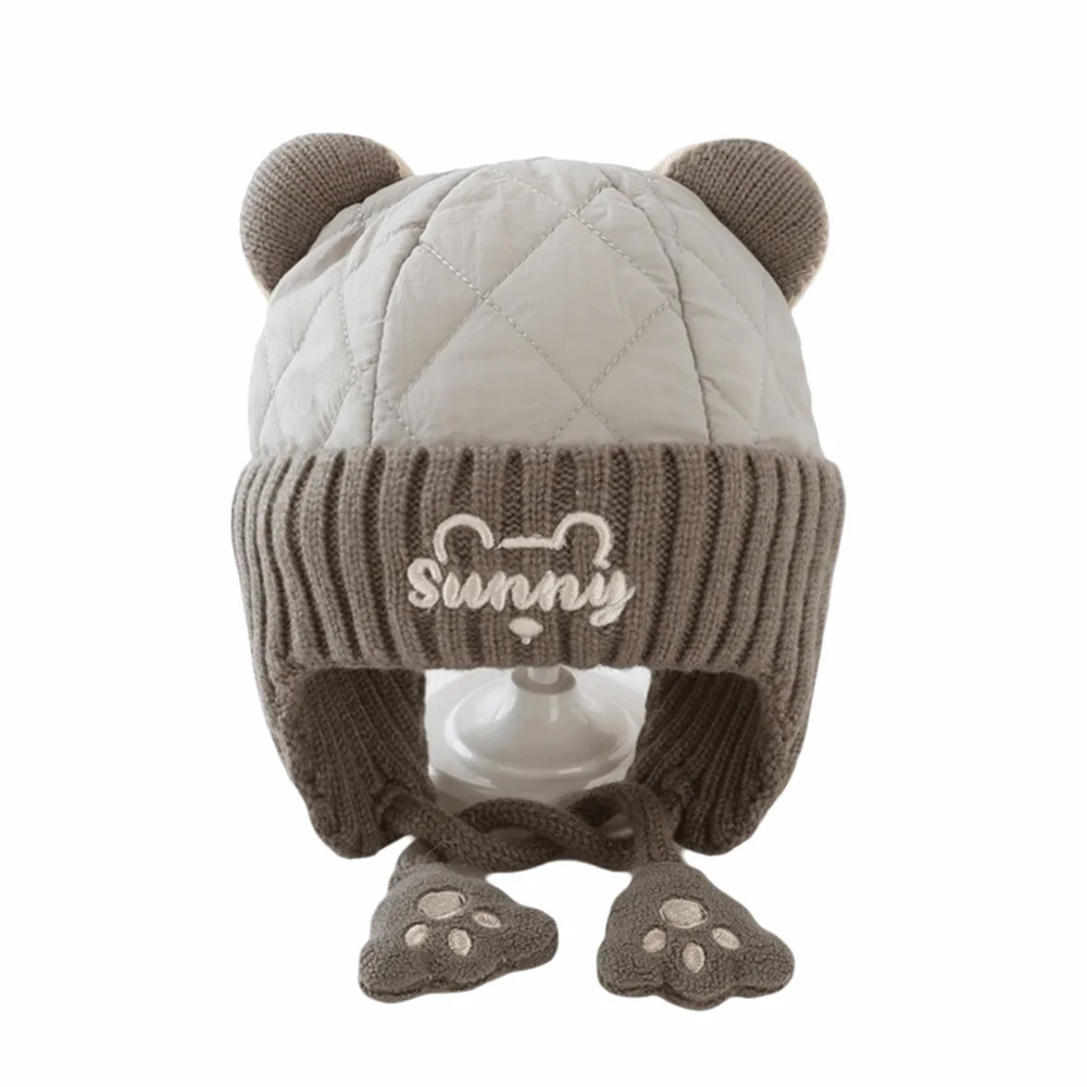 

New Cartoon Bear Pullover Cap Windproof Warm Beanie Hat Pompom Coldproof Ear Protection Hat