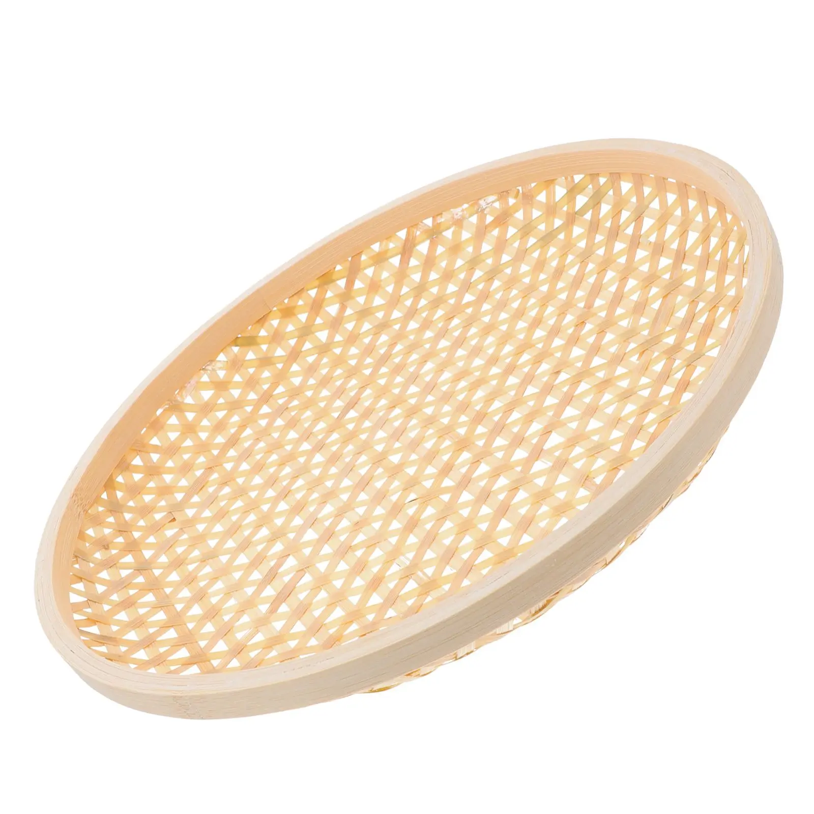 

Bamboo Storage Basket Woven Tray Round Bread Container Reusable Snack Food Plate Home Fruits Picnic Large Size Handwoven