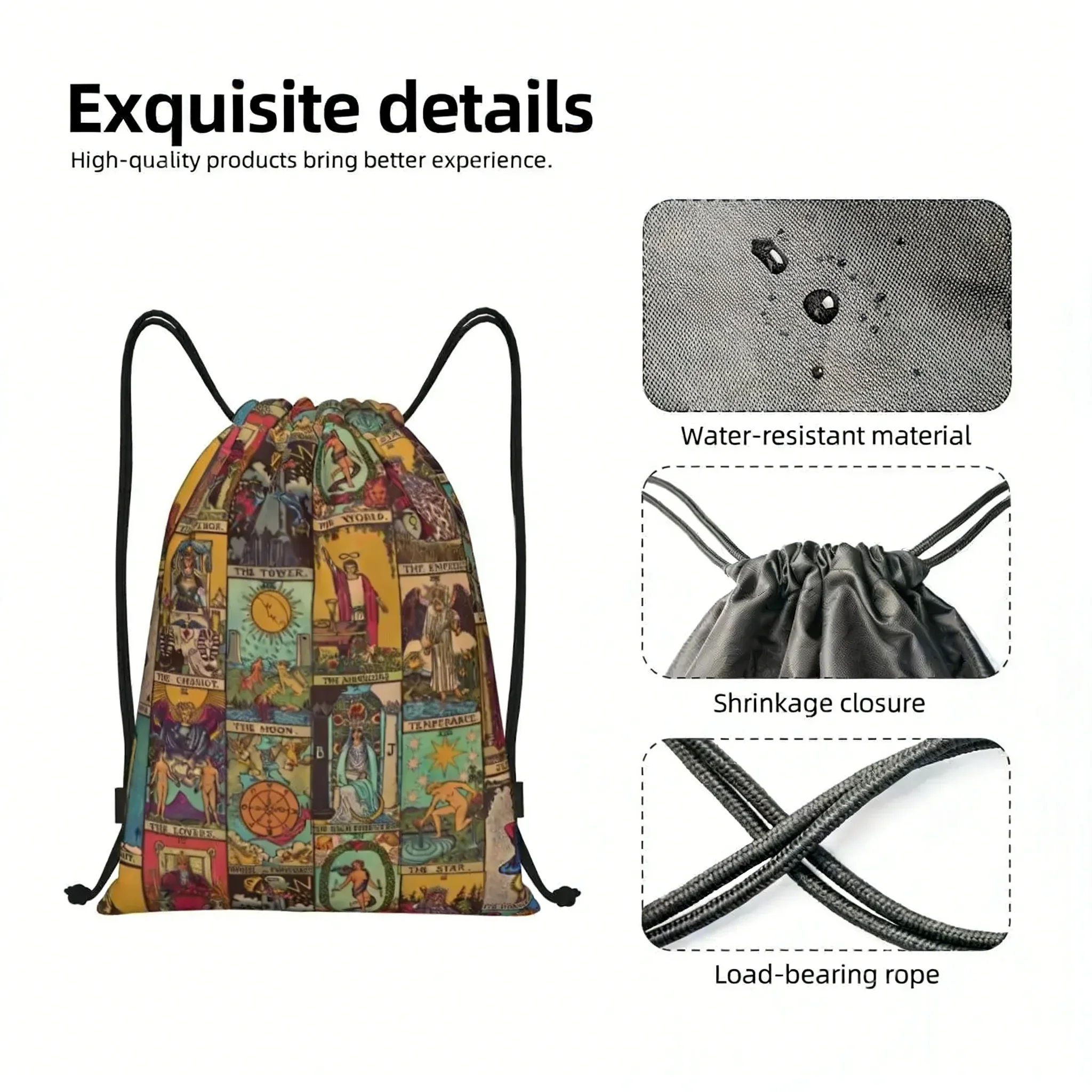 Lightweight Backpack The Main Arcana of Tarot Vintage Patchwork Close Wstring Backpack Occult Witch Spo Bag