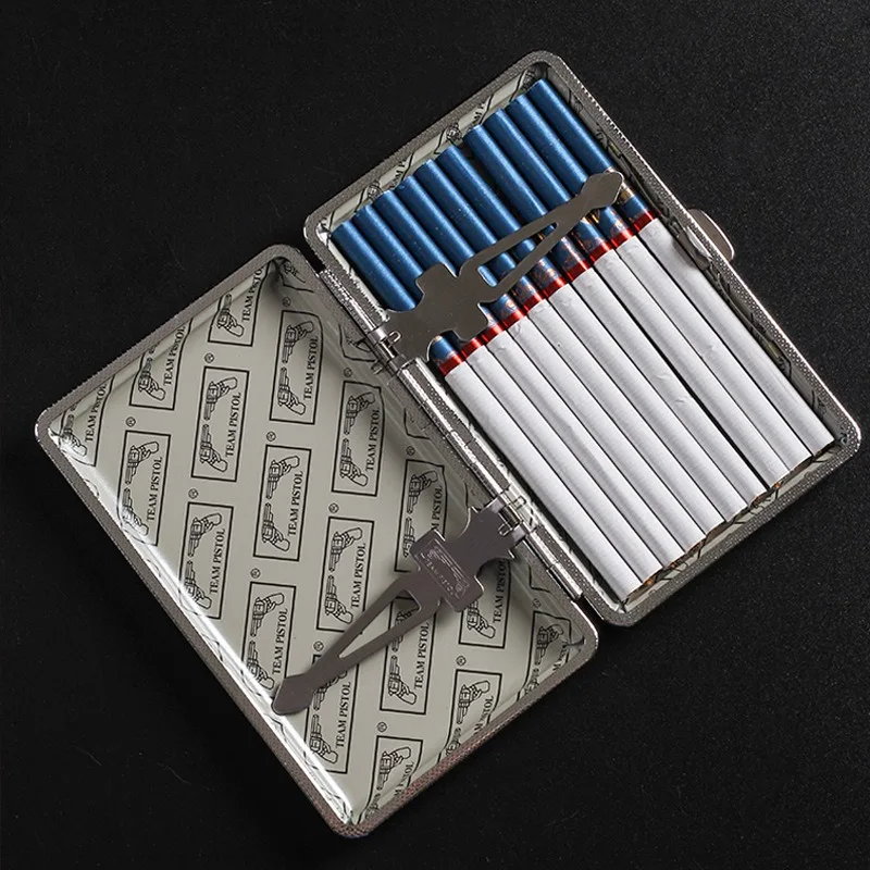 Enlarged PU Leather Metal Cigarette Case Holds 20 Cigarettes for Cigarettes, Extra Long Cigarette Case