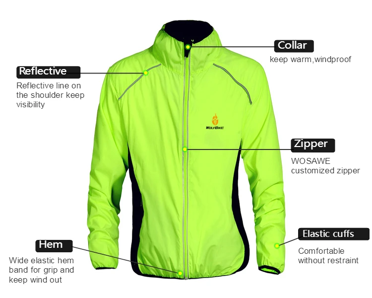 WOSAWE Herren winddichte wasserabweisende reflektierende Fahrradjacke MTB Fahrrad Langarm Windjacke Fahrradmantel Jersey – Detail 9