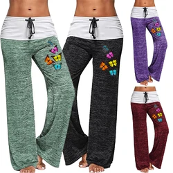 HOt Women's Color Block Wide Leg Palazzo Yoga Pants Middle Waist Loose Long Pants